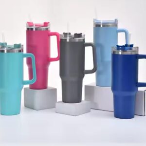 Insulated Travel Mug with Handle and Straw