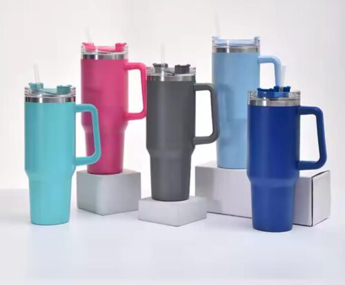 Mug Insulated Travel Mug with Handle and Straw