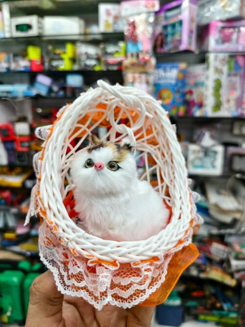 Cute Cat Soft Toy in Decorative Basket
